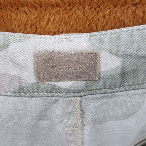 MOTHER Jeans Womens Size 31 Green Camo Stripe Linen Blend SHAKER CHOP CROP FRAY - Picture 3 of 11